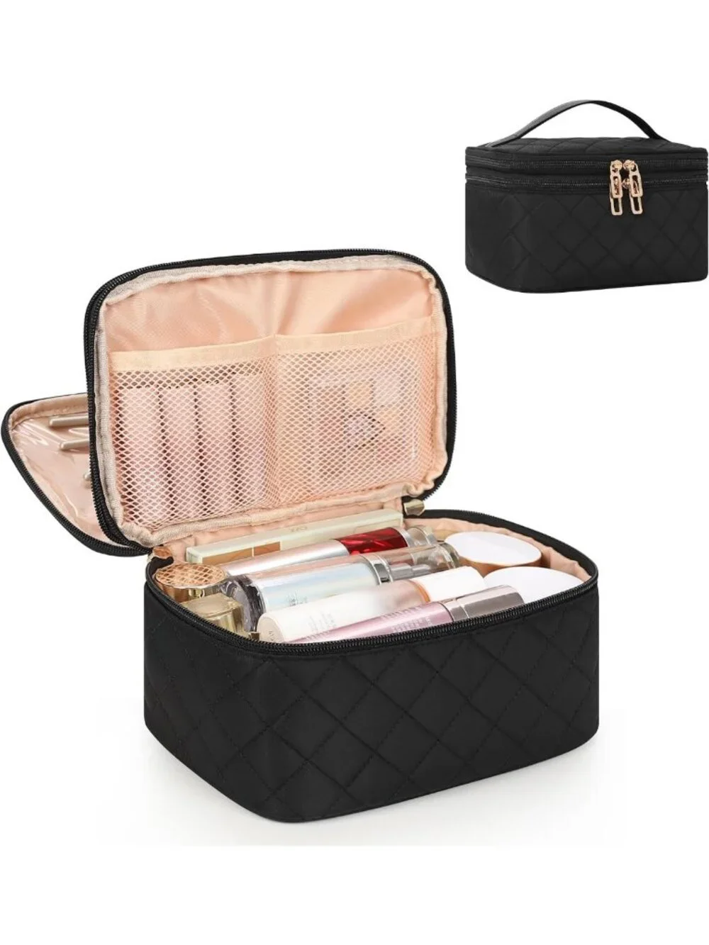 Spacious Travel Makeup Bag with Brush Holder, Organizer for Cosmetics